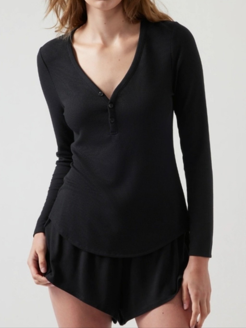 Athleta Nwt Wind Down Sleep Top Black Waffle Knit Breathable Medium